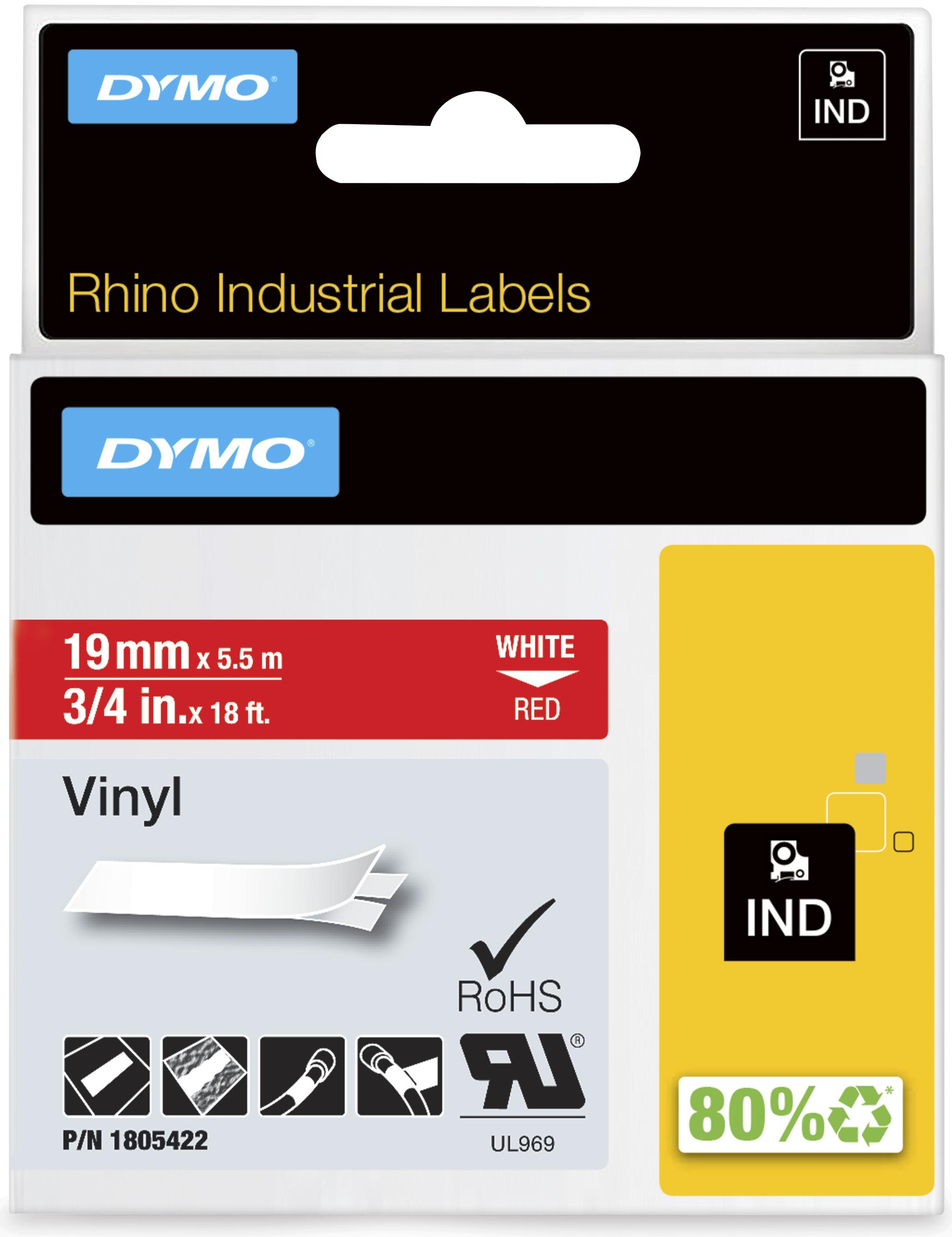 Dymo Schriftband RHINO 1805422 | 19 mm | Weiß auf Rot | 5.5 m