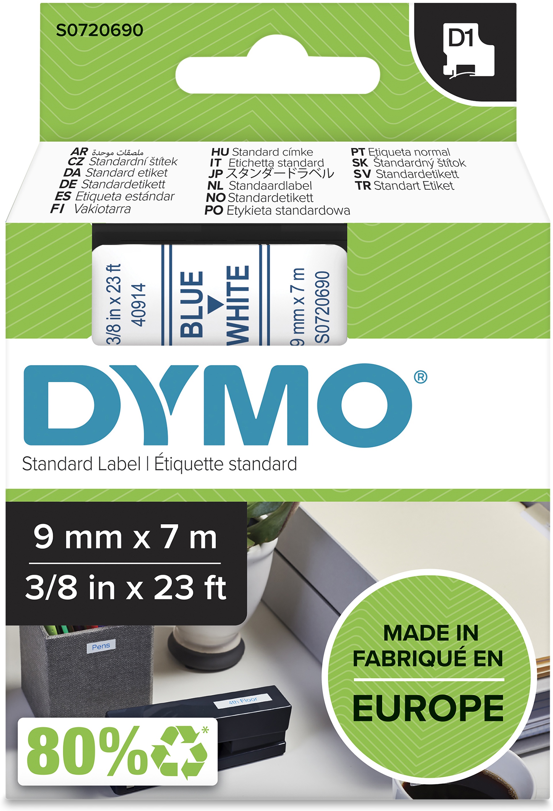 Dymo Schriftband D1 40914 | 9 mm | Blau auf Weiß | 7 m