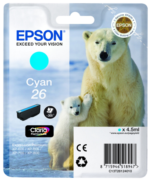 Original Epson 26 | C13T26124012 Tinte Cyan