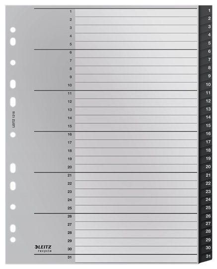 Leitz Register recycle 1218 | DIN A4 | 1-31 · 31-teilig | Schwarz