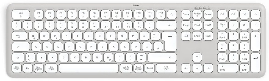 Hama WK-550 Tastatur | Funk + Bluetooth | QWERTZ (DE) | mit Ziffernblock | 2× AAA-Batterie | Weiß