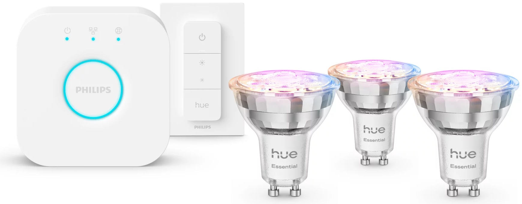 Philips Hue Starter-Set mit Dimmschalter Glühbirne | 3 Stück | GU10 | Farbig | Weiß