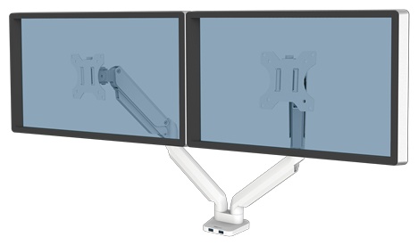 Fellowes Platinum Series Monitorarm | für 2 Monitore | bis 40" | bis 8 kg | Tischklemme | höhenverstellbar | Weiß