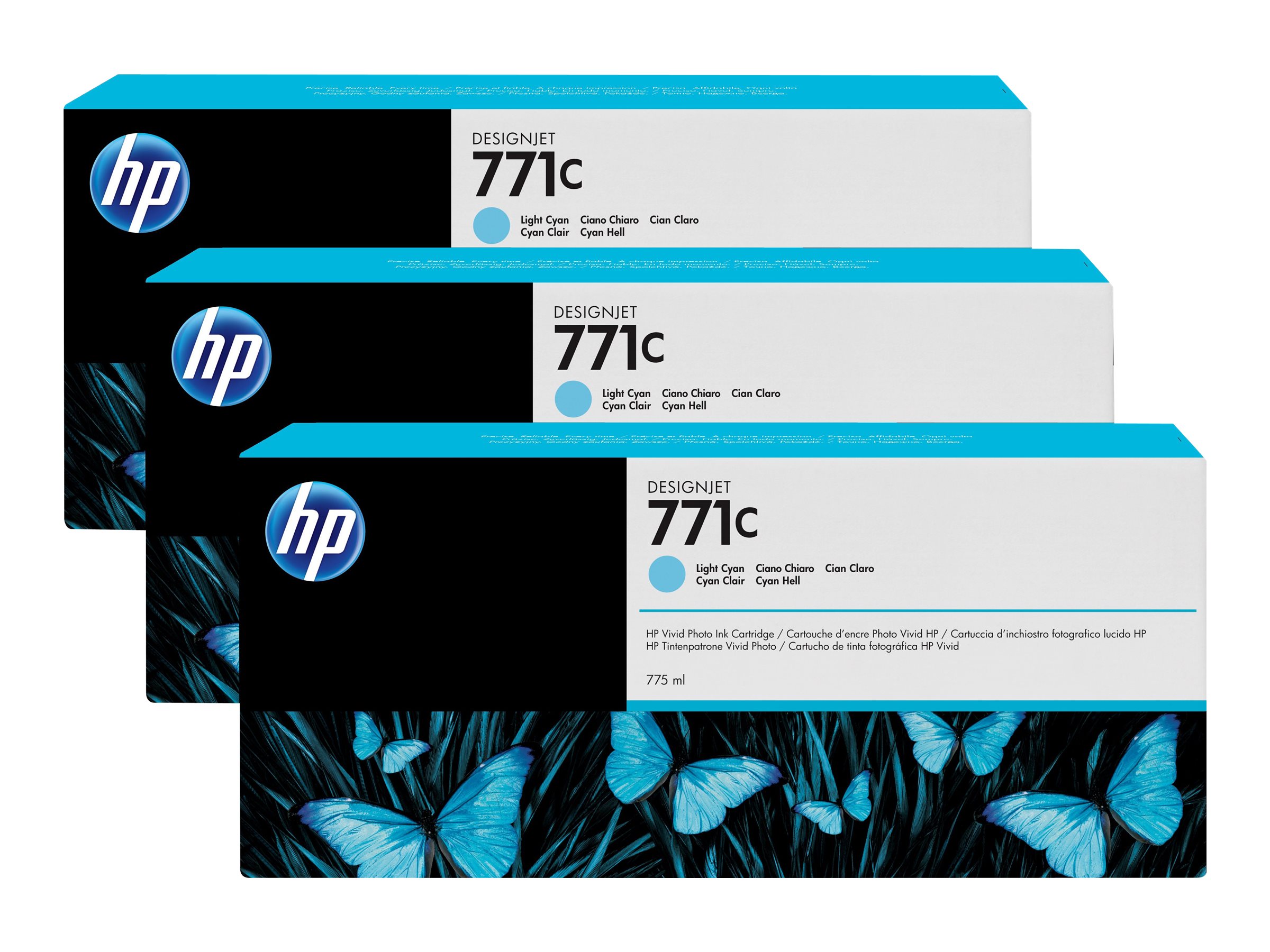 Original HP 771C | B6Y36A Tinte hell Cyan | 3 Stück ( 2020 -2024 )