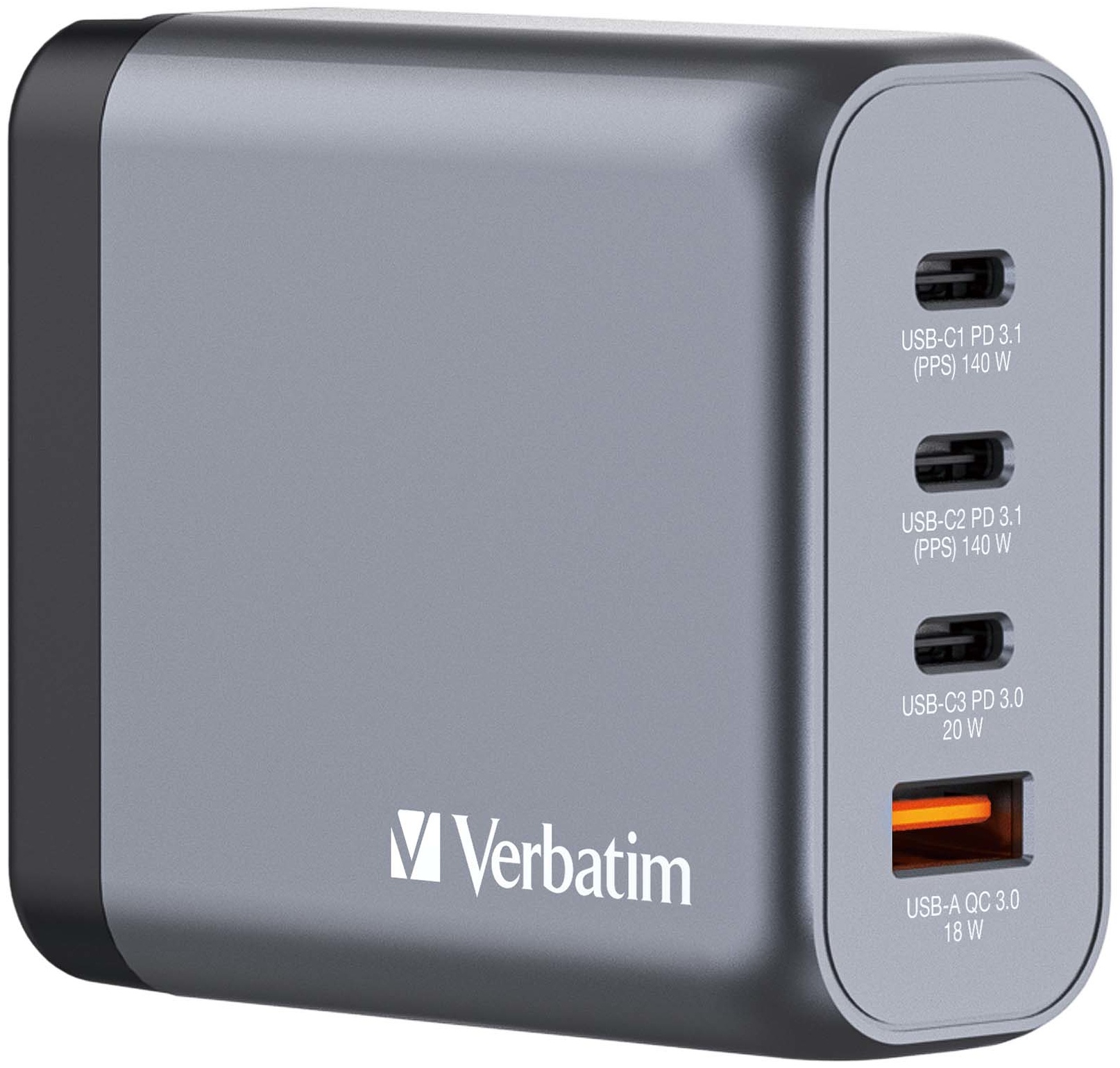 Verbatim Ladeadapter GNC-140 3× USB-C + USB-A 140 W Schwarz, Grau