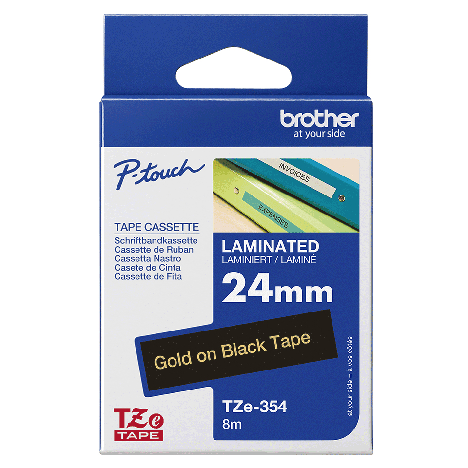 Brother Schriftband TZe-354 | 24 mm | Gold auf Schwarz | 8 m
