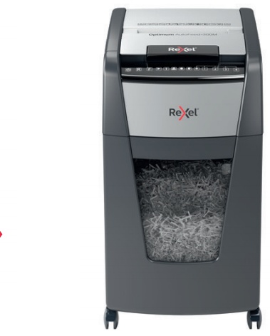 Rexel Optimum Auto+ 300X Aktenvernichter | P-4 Mikroschnitt | 300 Blatt Autofeed | 60 l | Schwarz/Grau