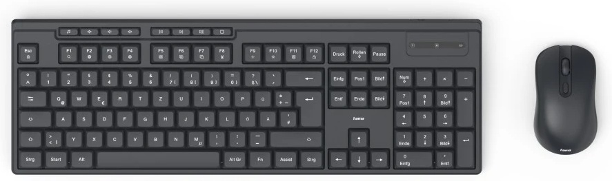 Hama WKM-200 Tastatur-Maus-Set | Funk (2,4 GHz) | QWERTZ (DE) | mit Ziffernblock | AA-Batterie | Schwarz