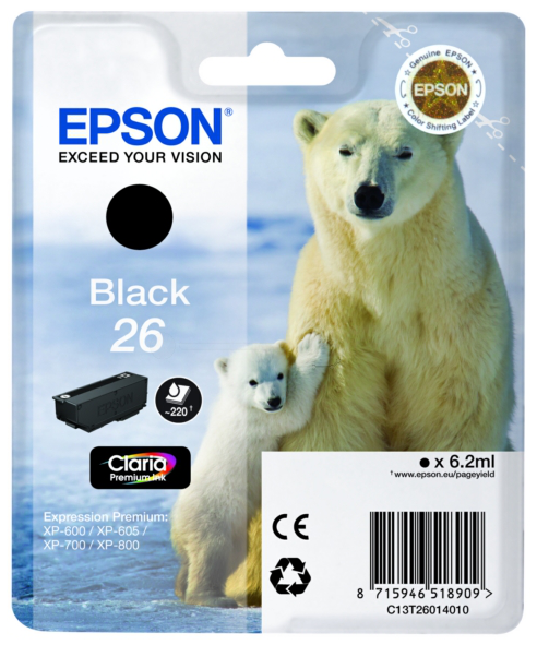 Original Epson 26 | C13T26014012 Tinte Schwarz