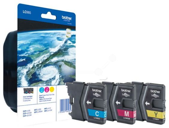 Original Brother LC985RBWBPDR Tinte C/M/Y Spar Set