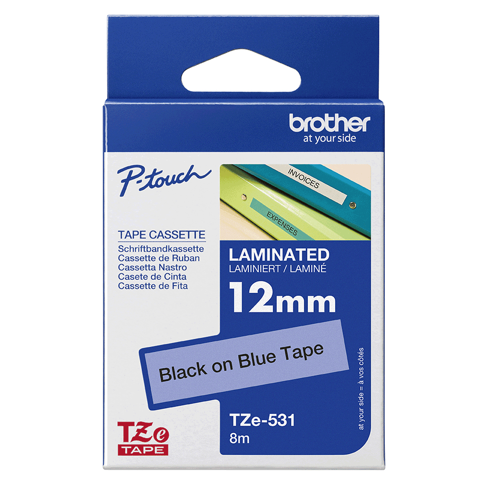 Brother Schriftband TZe-531 | 12 mm | Schwarz auf Blau | 8 m