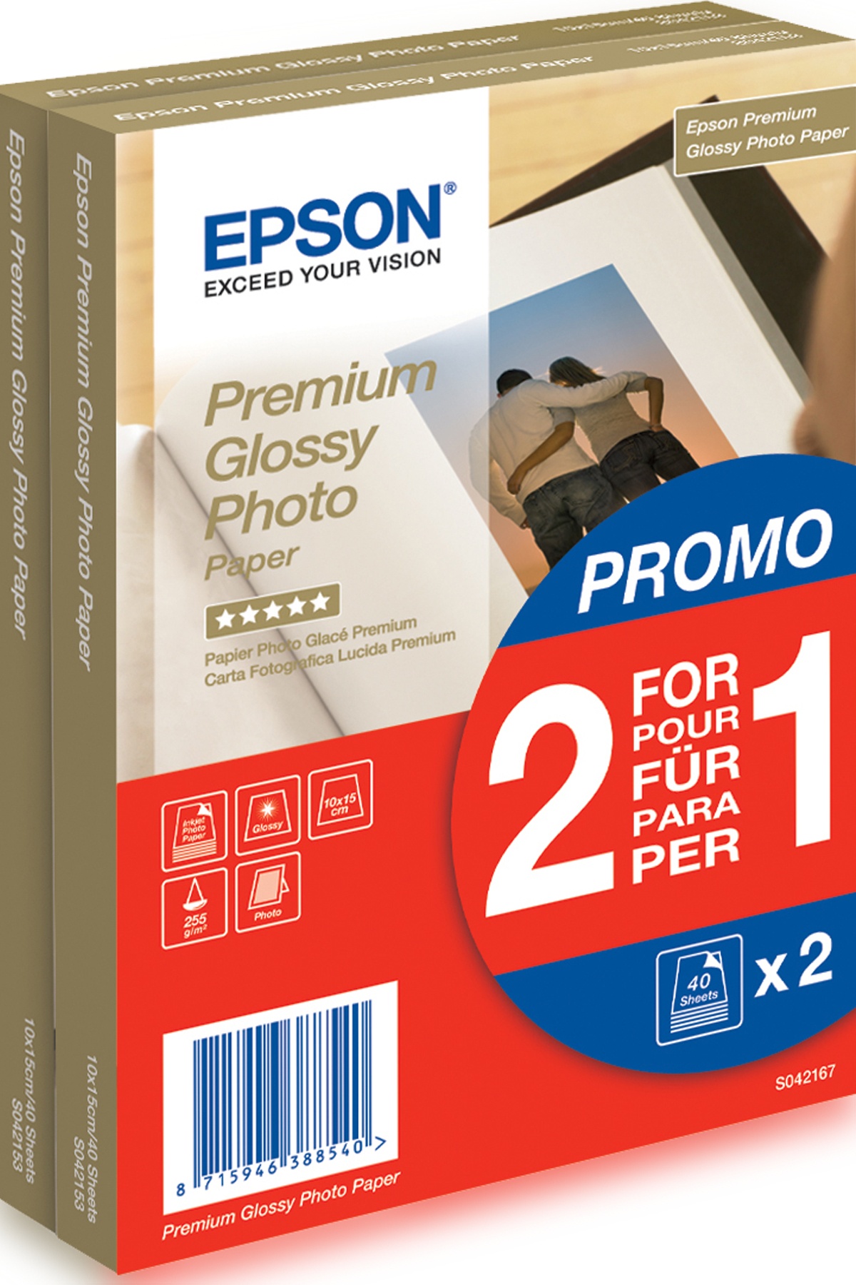 Epson Fotopapier S042167 Glänzend | 10x15 cm | 255 g/m² | 2x 40 Blatt