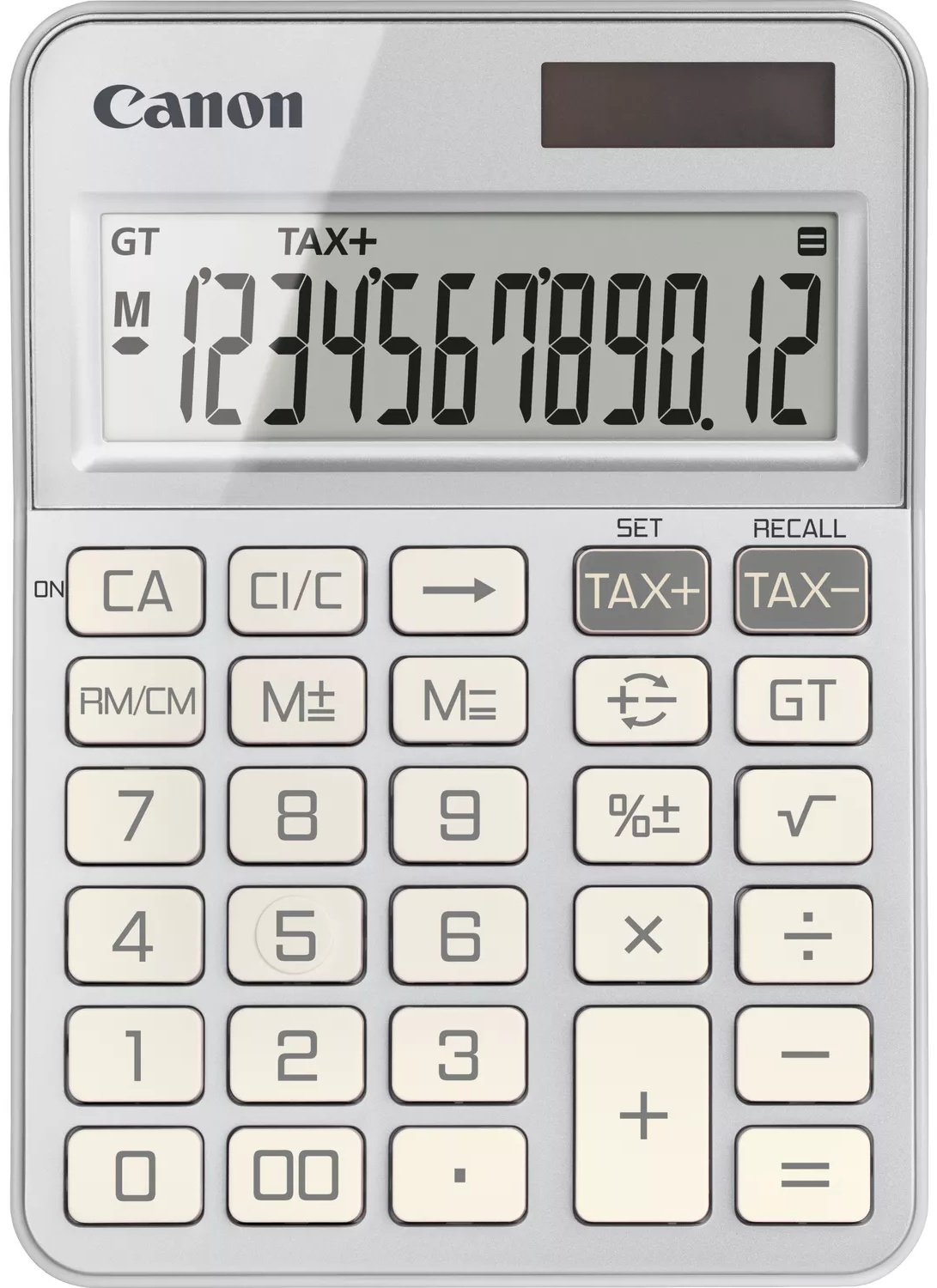 Canon KS-125KB-SL Tischrechner | 12 Stellen | Solar + Batterie | Steuerberechnung | Silber