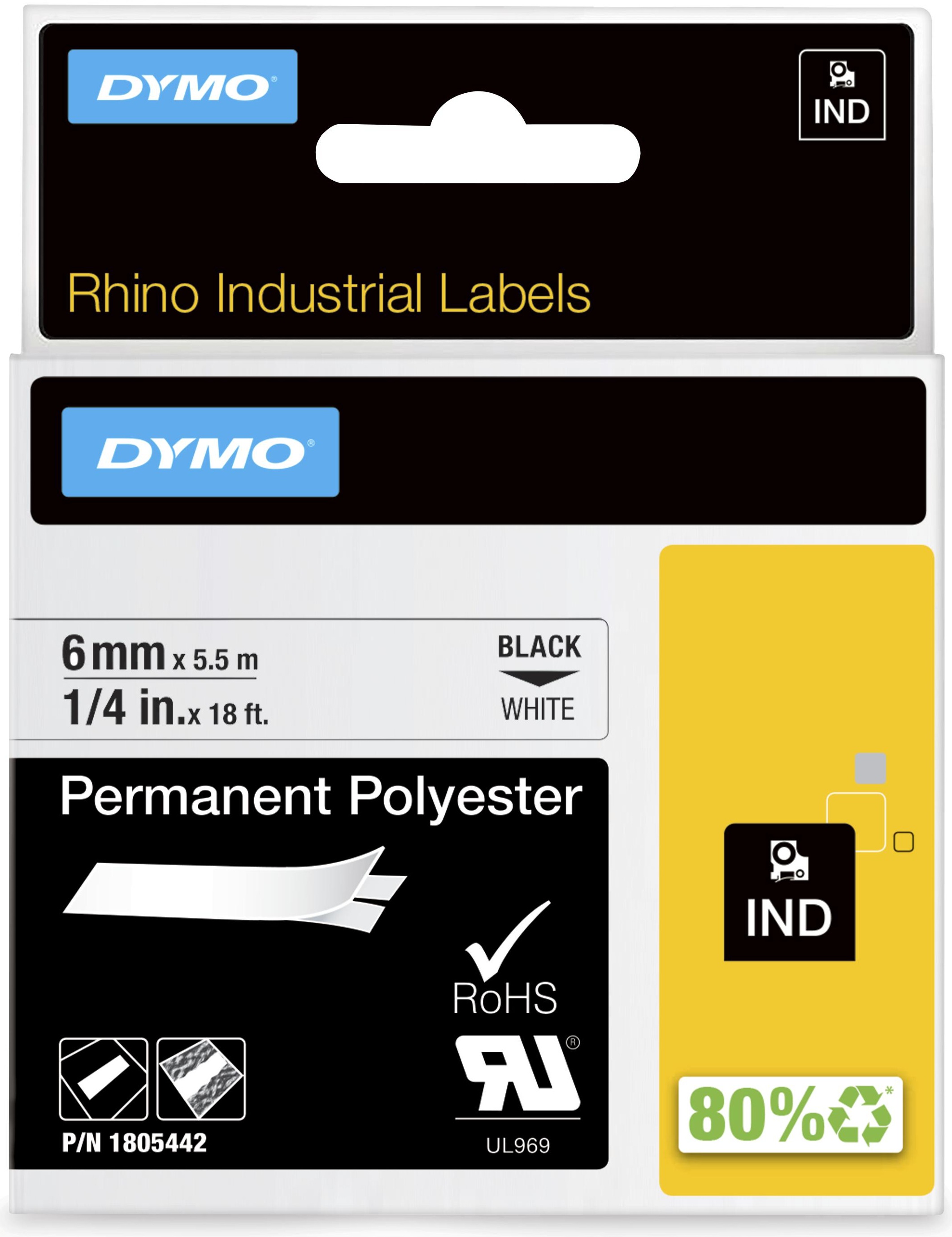 Dymo Schriftband RHINO 1805442 | 6 mm | Schwarz auf Weiß | 5.5 m
