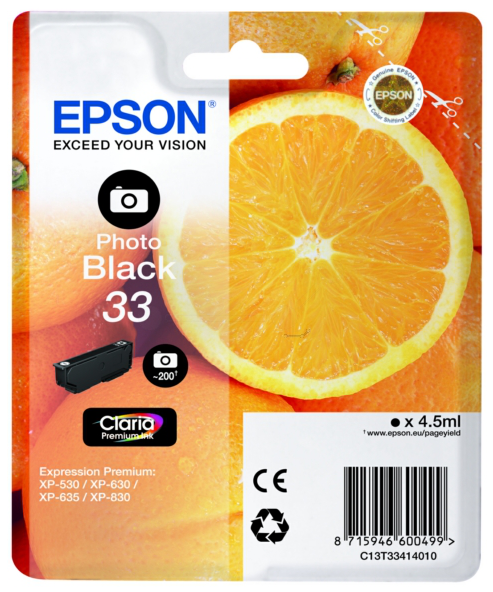 Original Epson 33 | C13T33414012 Tinte Foto Schwarz