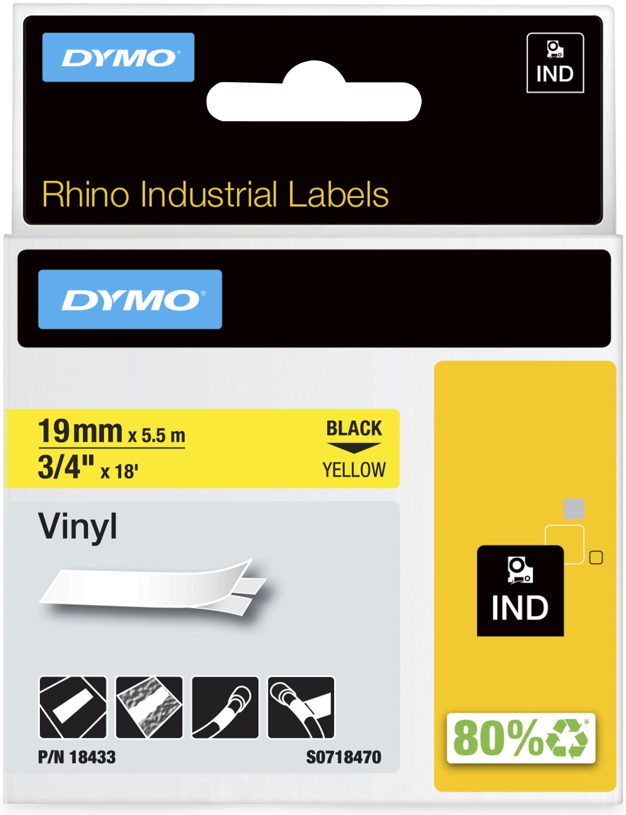 Dymo Schriftband RHINO 18433 | 19 mm | Schwarz auf Gelb | 5.5 m