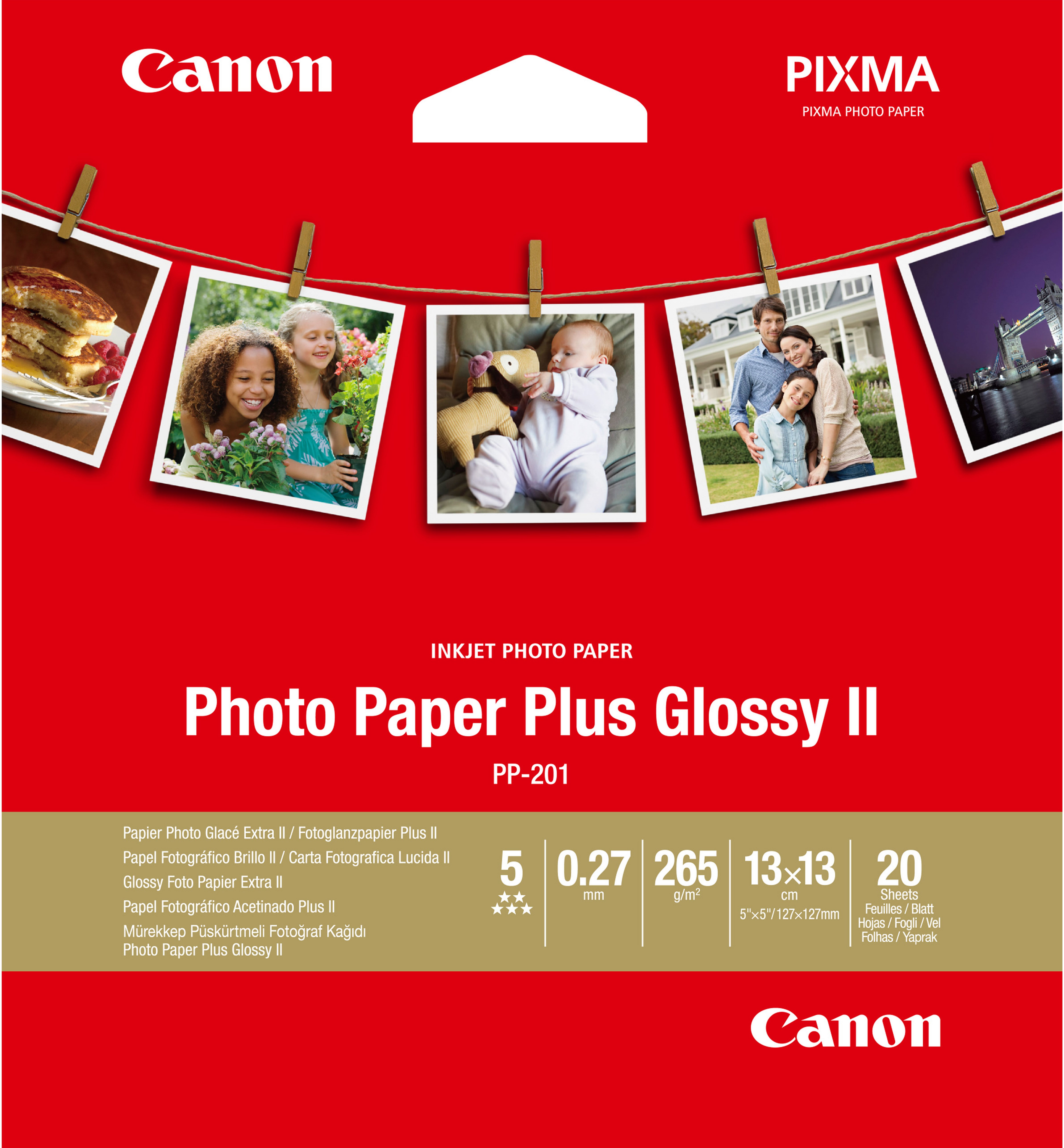 Canon Fotopapier PP-201 Glänzend | 13x13 cm | 265 g/m² | 20 Blatt