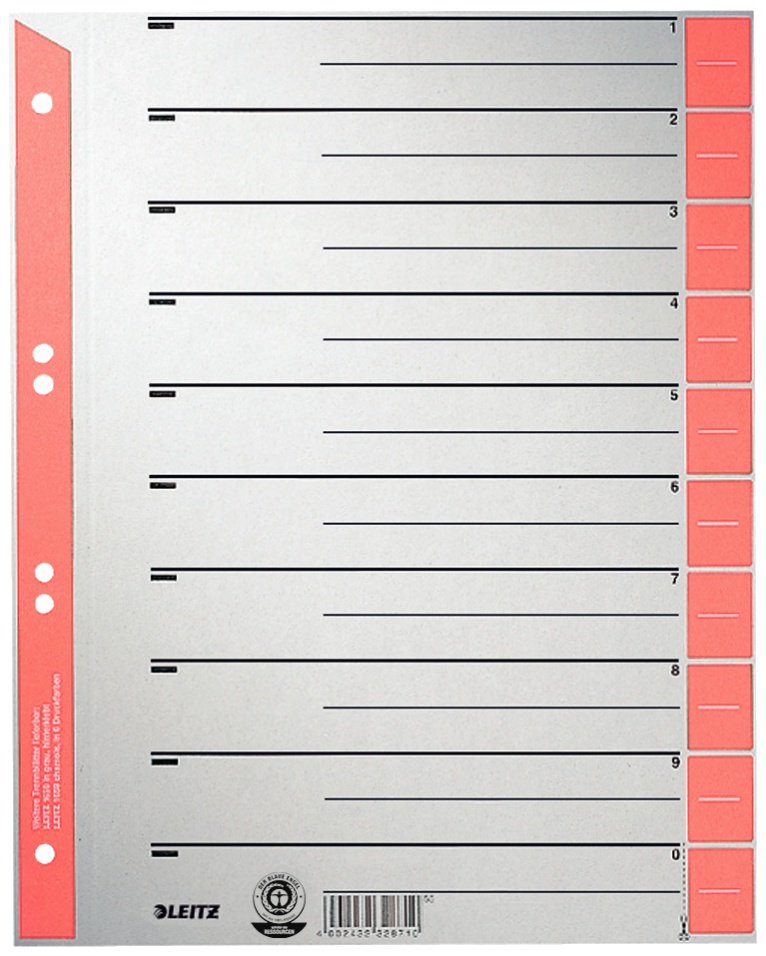 Leitz Trennblätter 1652 | DIN A4 | 1-0 | Rot | 100er-Pack