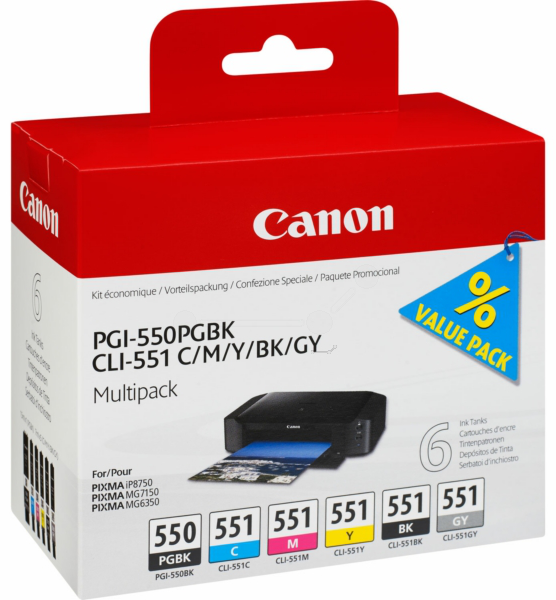 Original Canon 6496B005 | PGI550 PGBK + CLI551 BK/C/M/Y/GY Spar Set