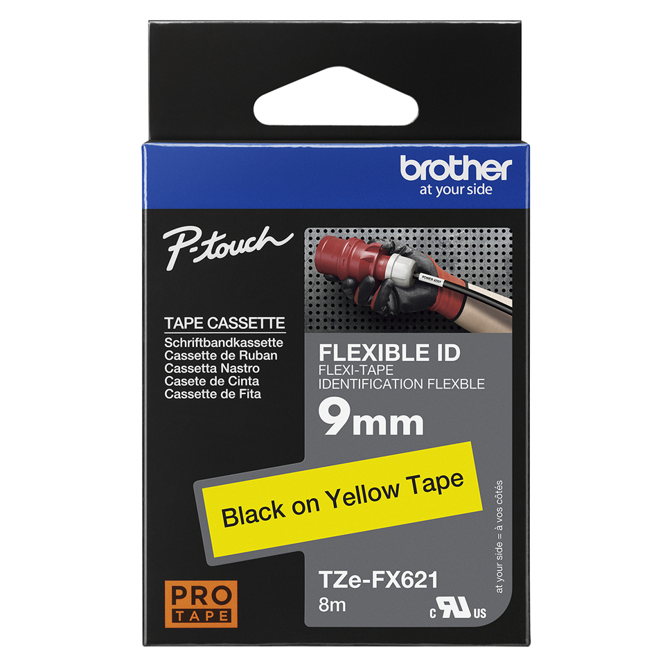 Brother Schriftband TZe-FX621 | 9 mm | Schwarz auf Gelb | 8 m