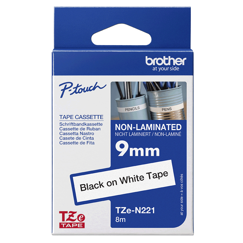 Brother Schriftband TZe-N221 | 9 mm | Schwarz auf Weiß | 8 m