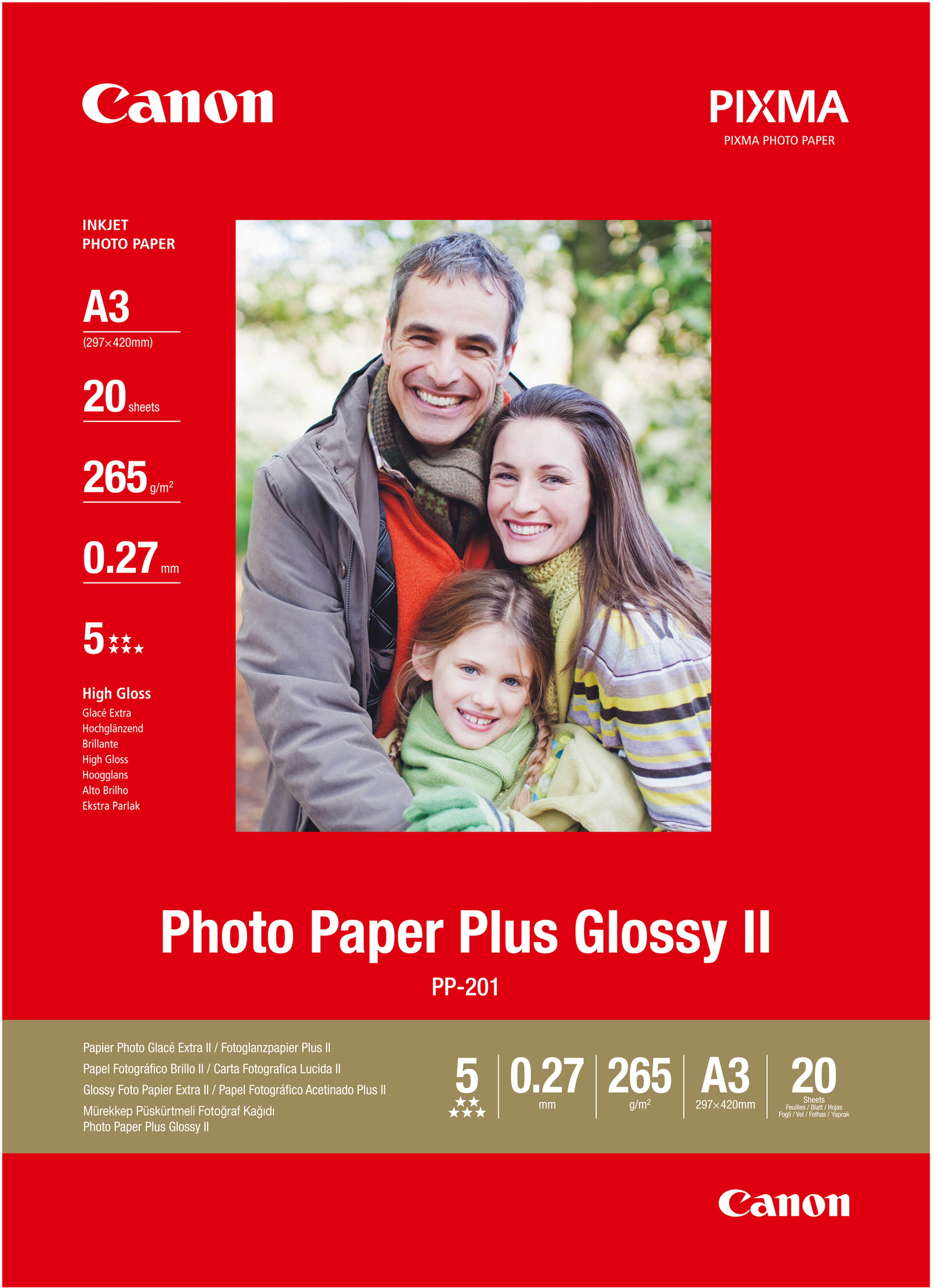 Canon Fotopapier PP-201 Hochglänzend | A3 | 265 g/m² | 20 Blatt