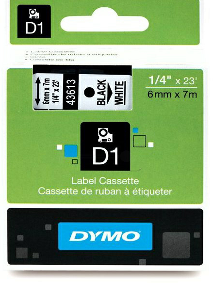 Original DYMO 43613 Schriftband Schwarz auf Weiss 6mm x 7m