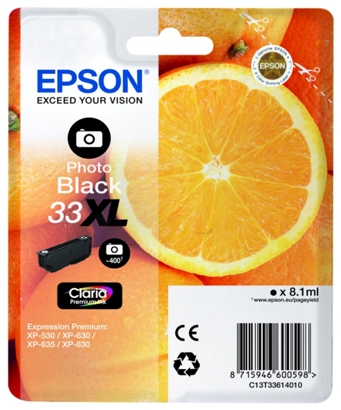 Original Epson 33XL | C13T33614012 Tinte Foto Schwarz XL