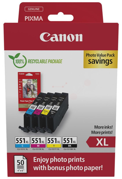Original Canon 6443B006 | CLI551 XL BK/C/M/Y Tinte Spar Set XL