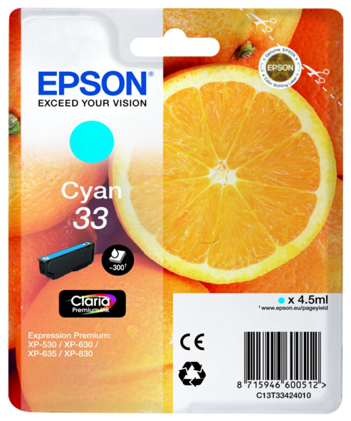 Original Epson 33 | C13T33424012 Tinte Cyan