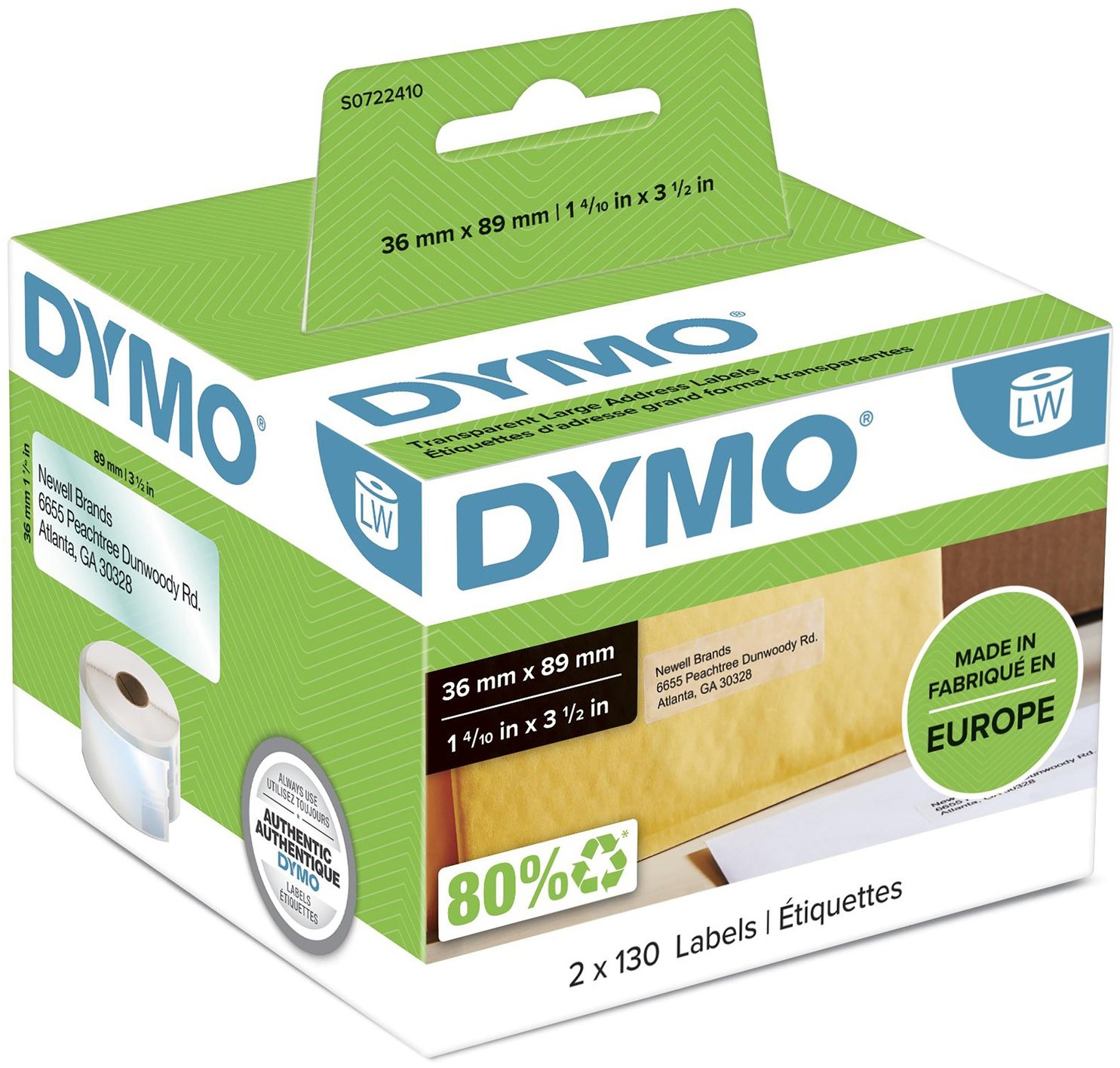 Dymo Etikettenrolle S0722410 | 36x89 mm | Transparent