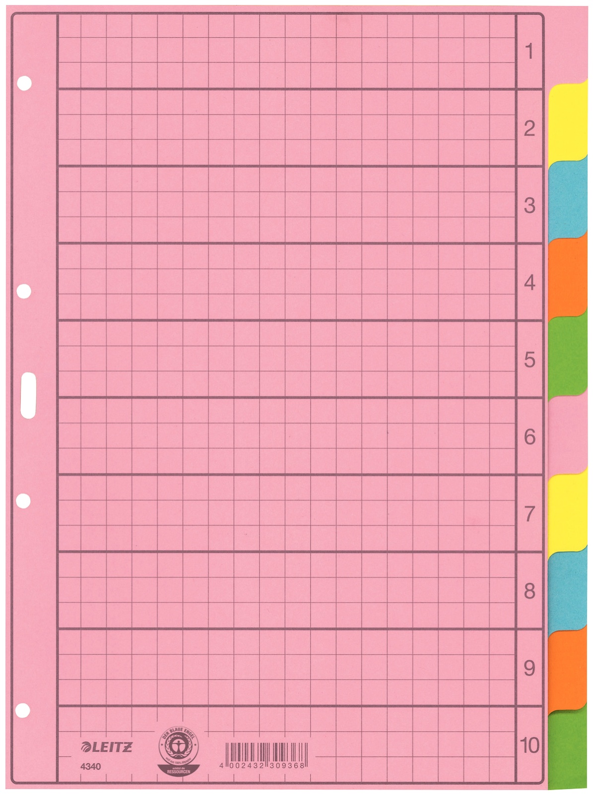 Leitz Register | DIN A4 | blanko · 10-teilig | Mehrfarbig