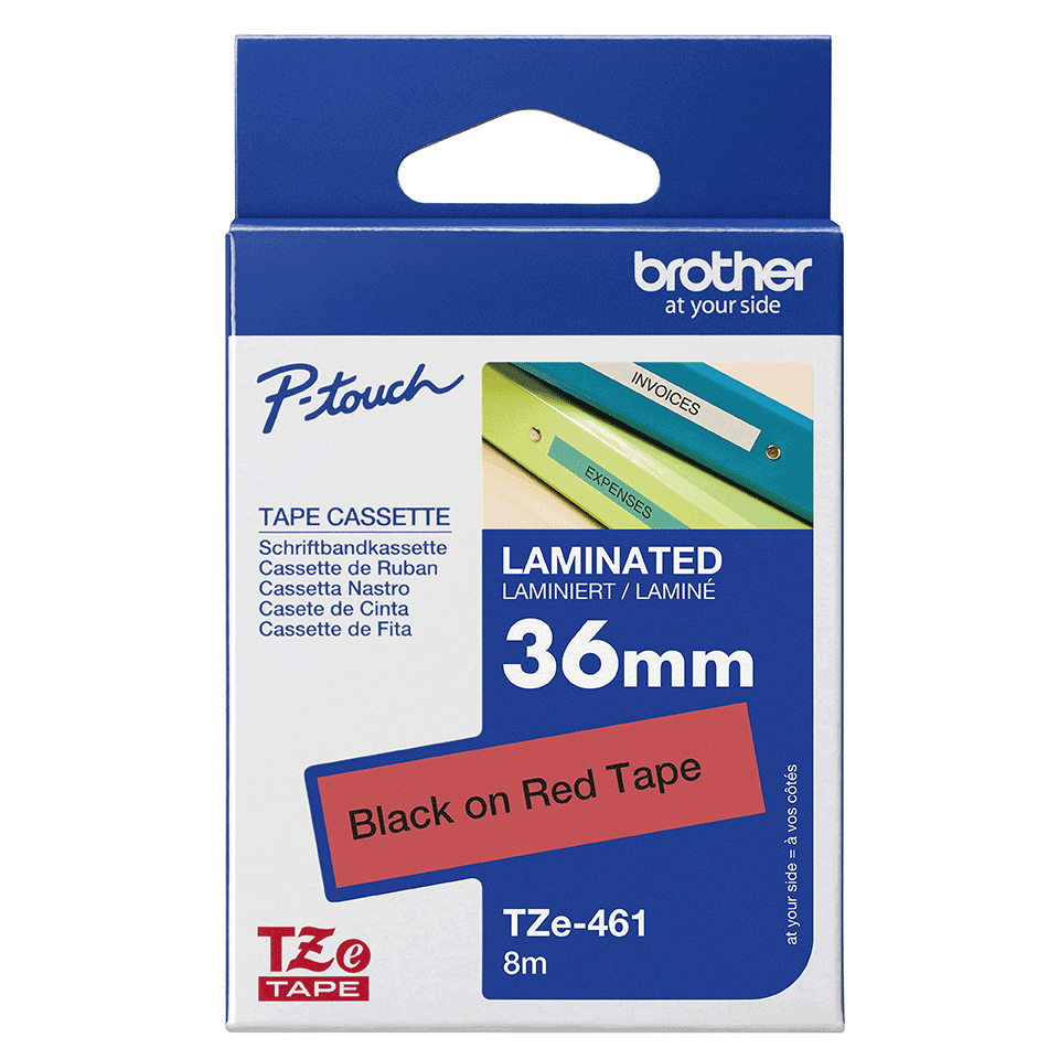 Brother Schriftband TZe-461 | 36 mm | Schwarz auf Rot | 8 m