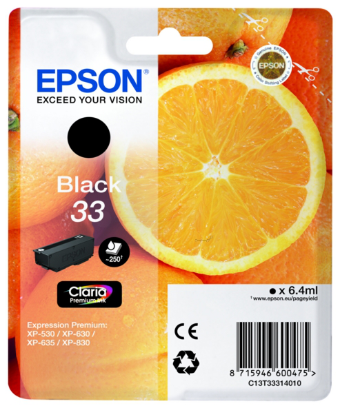 Original Epson 33 | C13T33314012 Tinte Schwarz