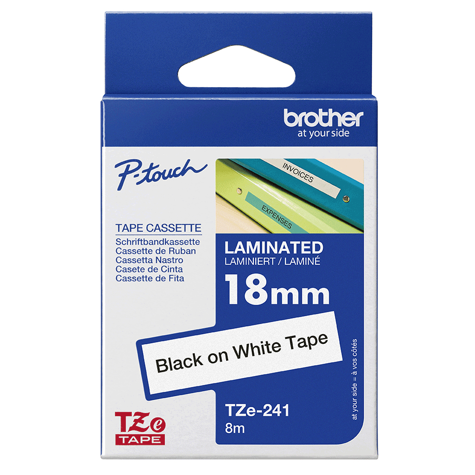 Brother Schriftband TZe-241 | 18 mm | Schwarz auf Weiß | 8 m