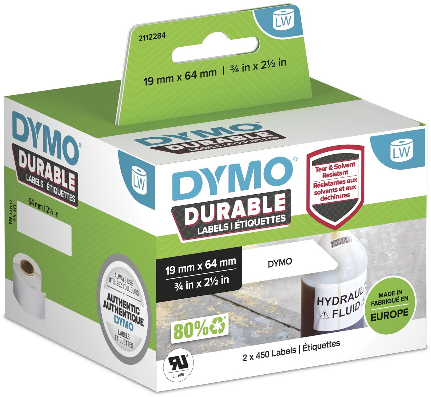 Dymo Etikettenrolle 1933085 (2 Rollen) | 19x64 mm | Weiß