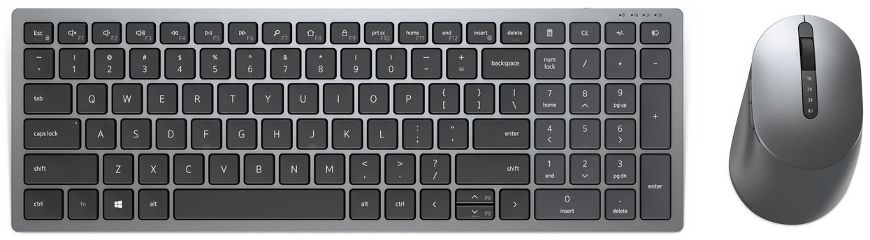 Dell KM7120W Tastatur-Maus-Set | Funk + Bluetooth | QWERTZ (DE) | mit Ziffernblock | 2× AA-Batterie | Grau