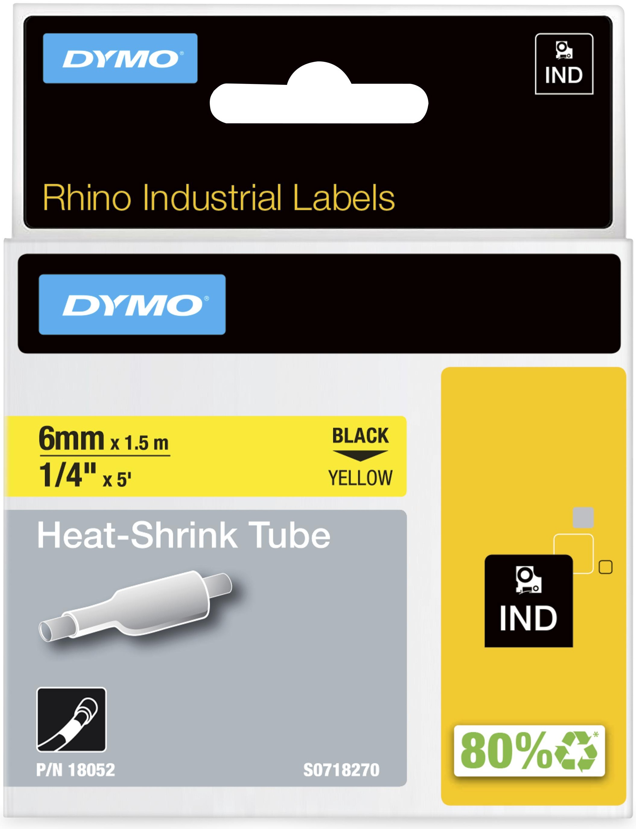 Dymo Schrumpfschlauch RHINO 18052 | 6 mm | Schwarz auf Gelb | 1.5 m