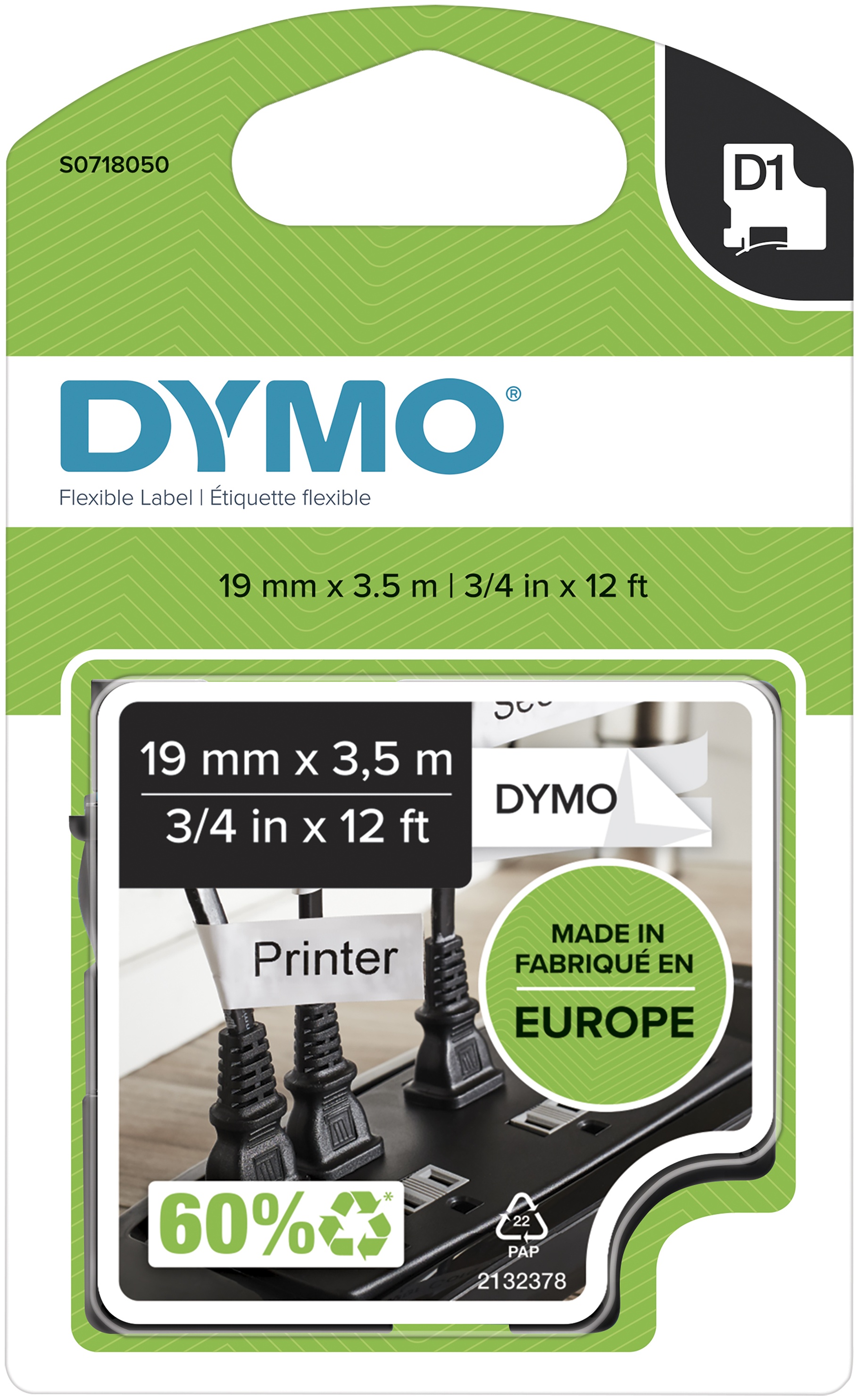 Dymo Schriftband D1 16958 | 19 mm | Schwarz auf Weiß | 3.5 m