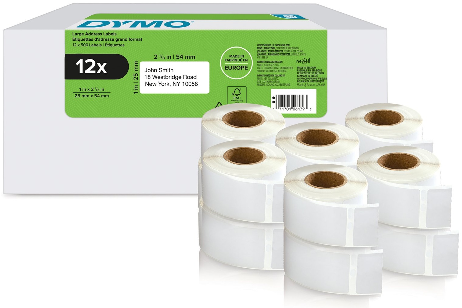 Dymo Etikettenrolle 2177563 (12 Rollen) | 54x25 mm | Weiß