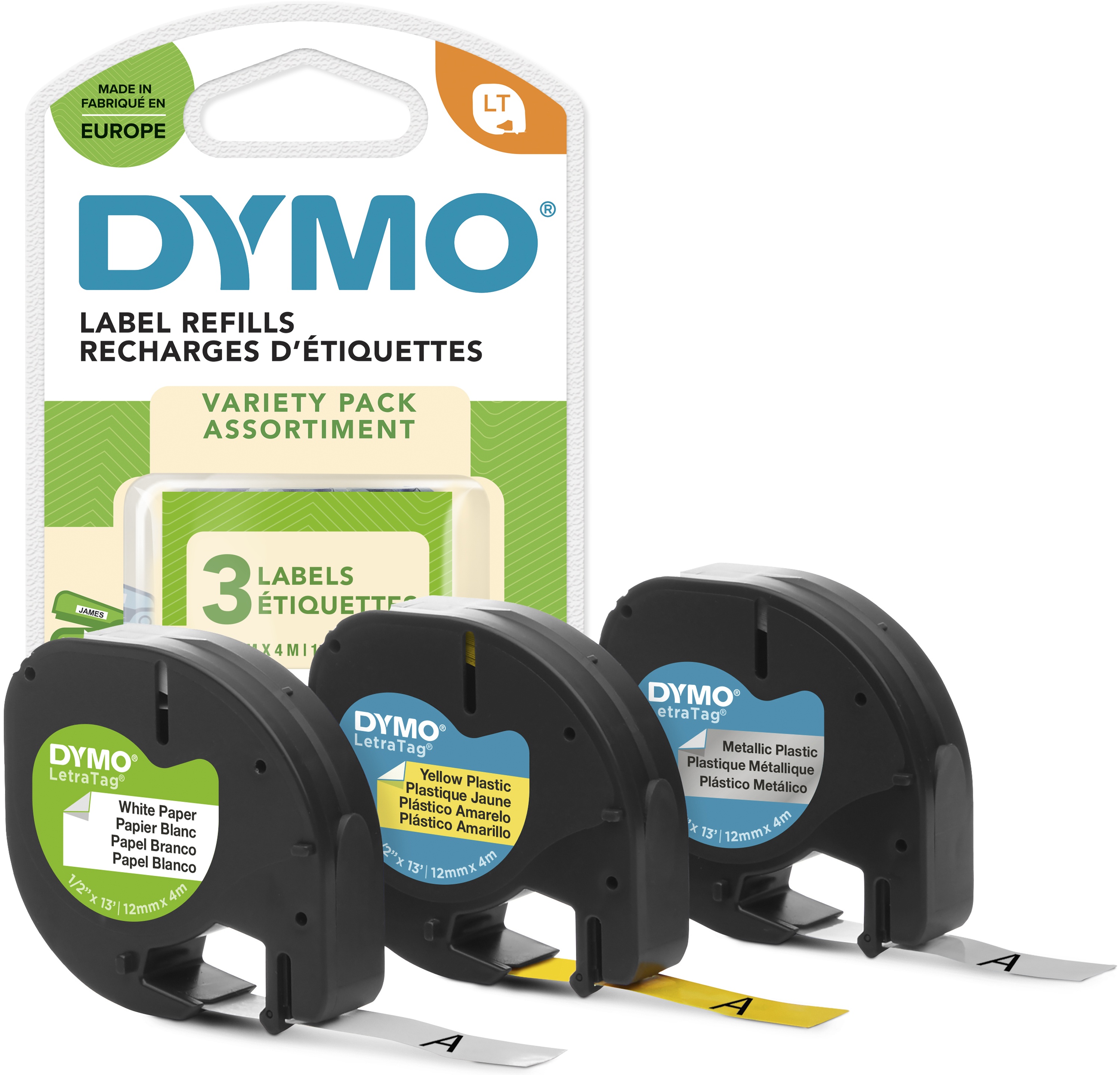 Dymo Schriftband LetraTag 91241 | 12 mm | Farbig sortiert | 4 m