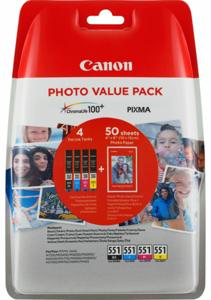 Original Canon 6508B005 | CLI551 BK/C/M/Y Tinte Spar Set