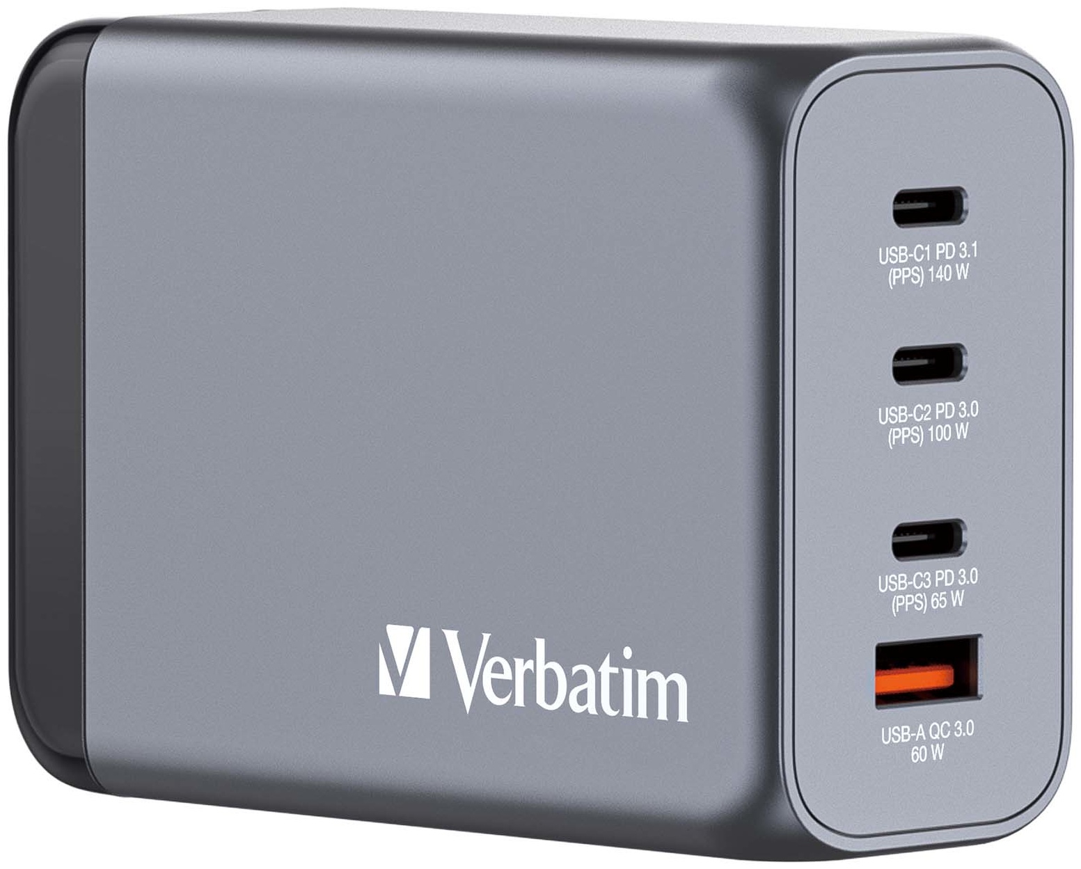 Verbatim Ladeadapter GNC-240 3× USB-C + USB-A 240 W Schwarz, Grau