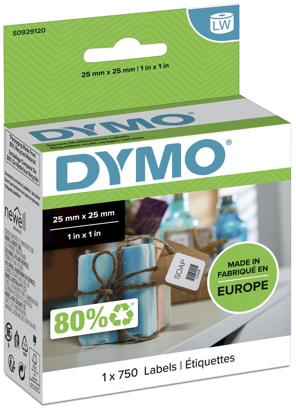 Dymo Etikettenrolle S0929120 | 25x25 mm | Weiß