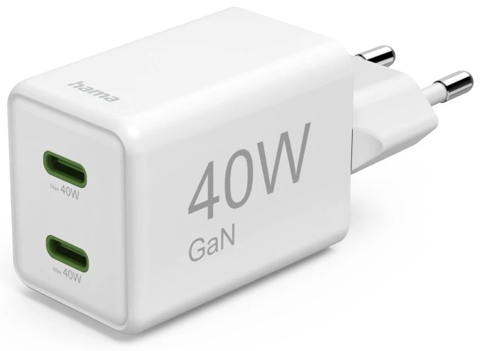 Hama Ladeadapter Super Mini 2× USB-C 40 W Weiß
