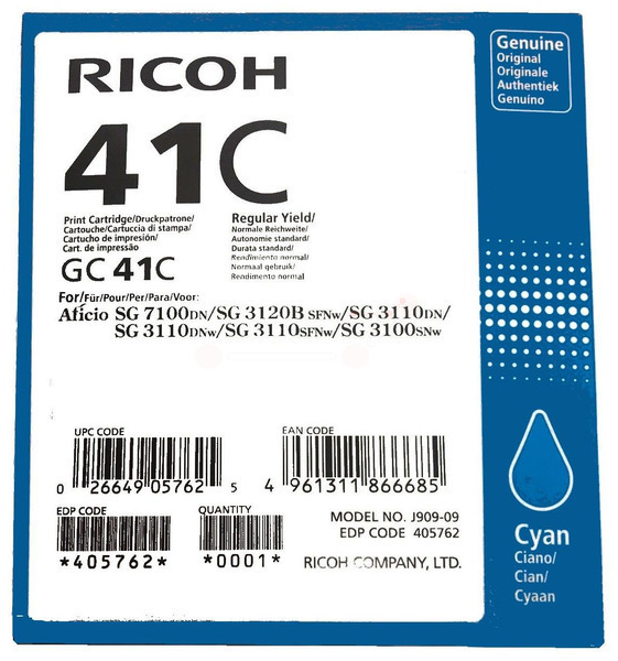 Original Ricoh GC41C | 405762 Tinte Cyan XL