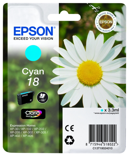 Original Epson 18 | C13T18024012 | C13T18024022 Tinte Cyan