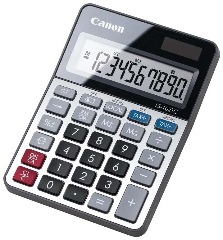 Canon LS-102TC Tischrechner | 10 Stellen | Solar + Batterie | Steuerberechnung | Silber/Schwarz