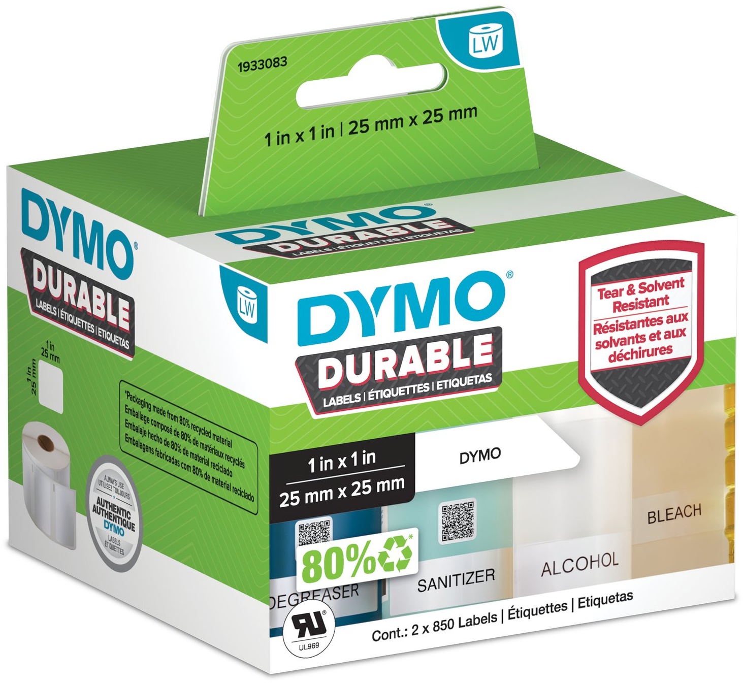 Dymo Etikettenrolle 1933083 (2 Rollen) | 25x25 mm | Weiß