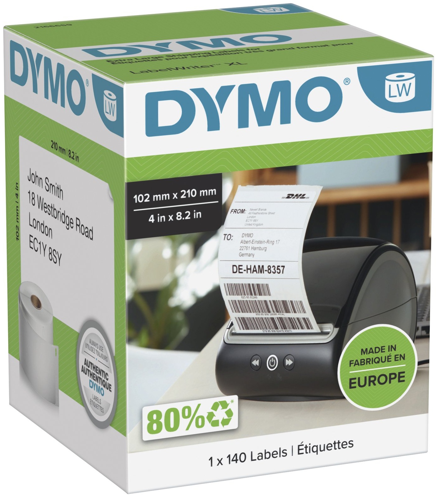 Dymo Etikettenrolle 2166659 | 102x210 mm | Weiß